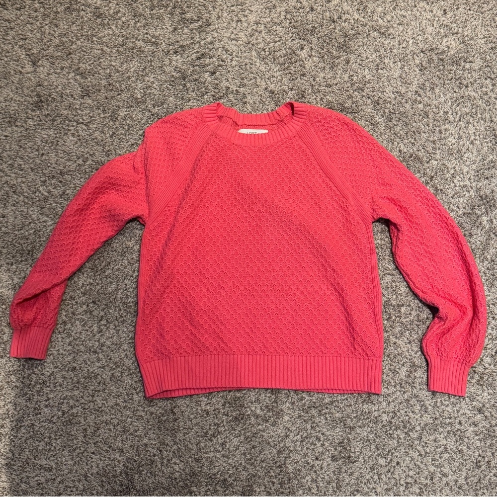 LOFT Pink Crewneck Sweater with Ribbed Cuffs